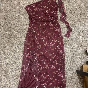 Emerald Sundae Red Asymmetrical Sequin Gown